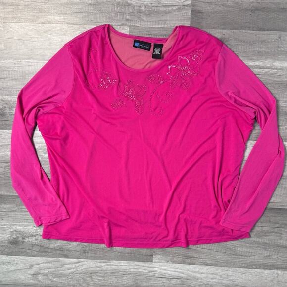 Y2K Mesh Pink Beaded Top Long Sleeve Plus Size 3X - Picture 1 of 8